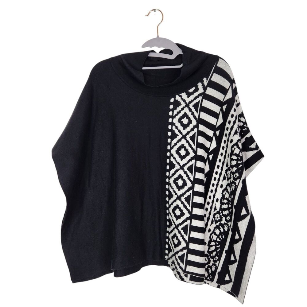 ICELANDIC DESIGN Sweater‎ Womens S/M Black Poncho Cape Top NWOT Fair Isle Cabin